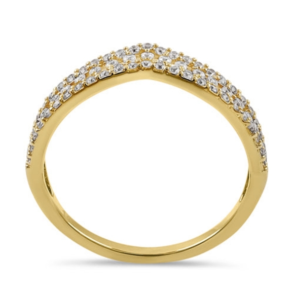 - Solid 14K Yellow Gold Layered Chevron CZ Ring - Picture 2 of 4